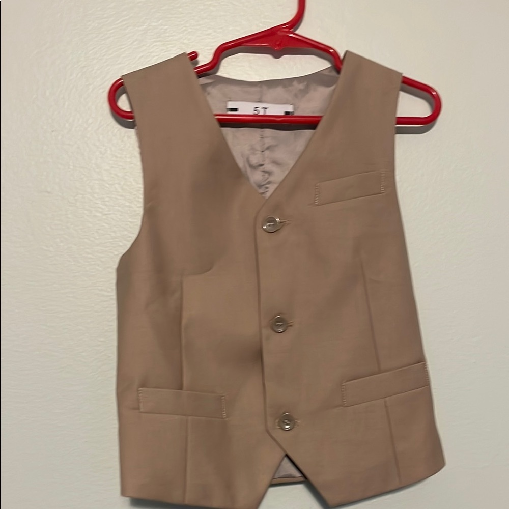 Tan Button-Up Vest and Pant Suit